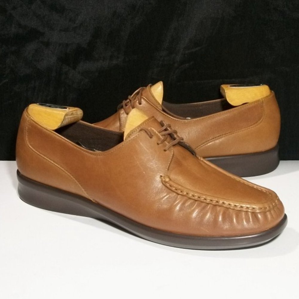 SAS PETRA TAN PREMIUM LEATHER TRIPAD COMFORET MOC TOE WEDGE OXFORDS 10M $121